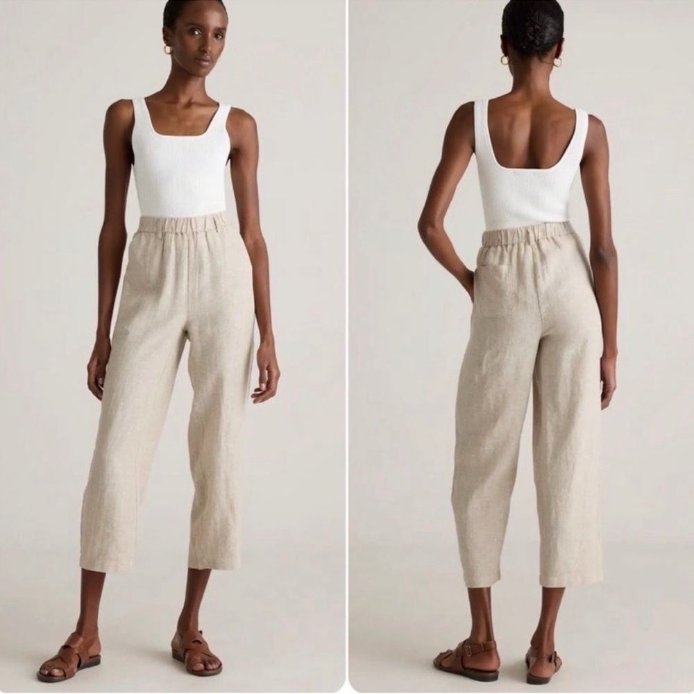 Quince 100% European Linen Cropped Pants Small Flax Elastic Waist - Picture 2 of 12